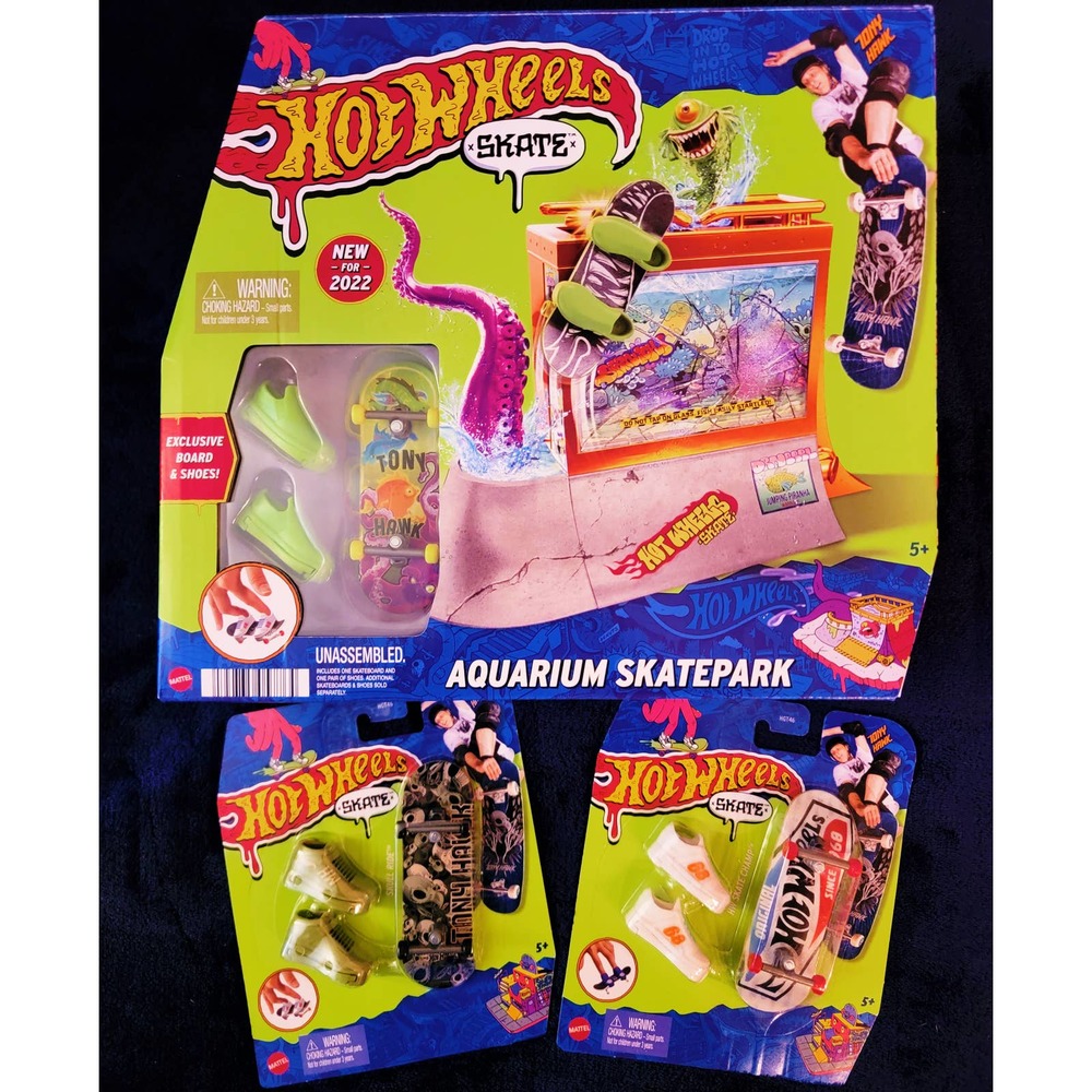 Hot Wheels Skate Aquarium Skatepark + Extra Boards Tony Hawk Fingerboard Kidcore
